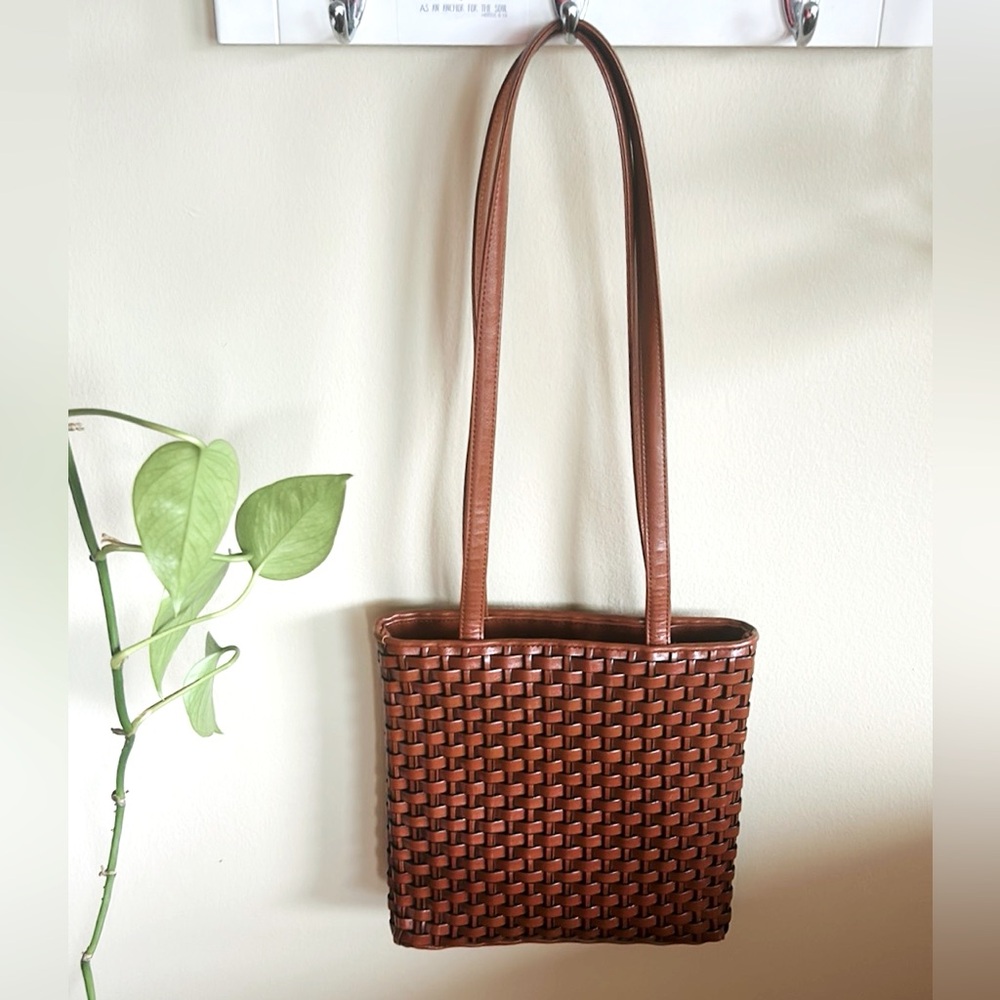 NINE WEST Woven Brown Genuine Leather Handbag